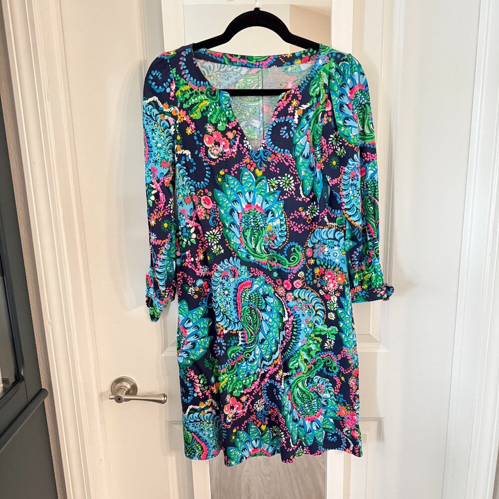 Lilly Pulitzer Navy Multicolor Paisley Shift Dress XS Cotton